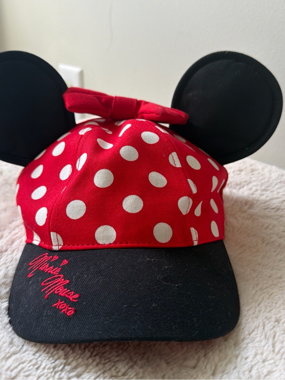 Disney Pink Polka Dot Cap with Black Brim and Red Trim